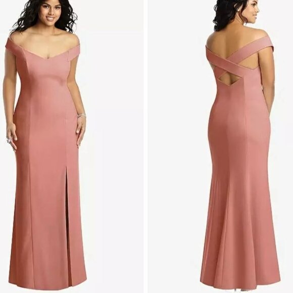 FLAWED, NWOT,‎ Dessy Collection, 6, Off-the-Shoulder Trumpet Gown Desert Rose - Picture 1 of 13